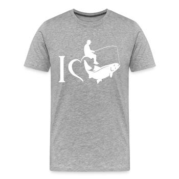 J'aime le cadeau de pêche de pêche - T-shirt bio Premium Homme - gris chiné - Devant - Damien (186cm)