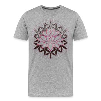 Fleur de lotus de vie - T-shirt bio Premium Homme - gris chiné - Devant - Damien (186cm)
