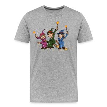 Illustration de 3 sorcières joyeuses sur des balais - T-shirt bio Premium Homme - gris chiné - Devant - Damien (186cm)