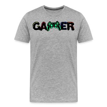 Gamer Games Zocker Controller Spielkonsole Spieler - Männer Premium Bio T-Shirt - Grau meliert - Vorne - Damien (186cm)