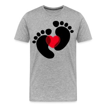 Coeur Enceinte Pieds bébé - T-shirt bio Premium Homme - gris chiné - Devant - Damien (186cm)