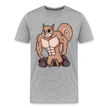 Écureuils avec muscles - T-shirt bio Premium Homme - gris chiné - Devant - Damien (186cm)