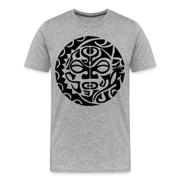 Tête de mort polynésienne noire - T-shirt bio Premium Homme - gris chiné - Devant - Damien (186cm)