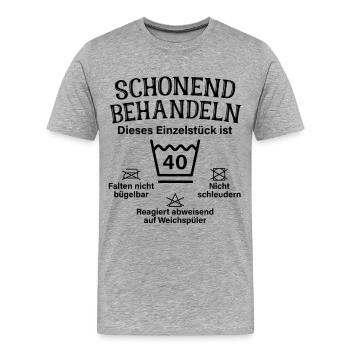 Schonend Behandeln Vierzig Geschenk 40. Geburtstag - Männer Premium Bio T-Shirt - Grau meliert - Vorne - Damien (186cm)