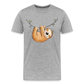 Sloth hangs out I Chilling animals I Lazy - Men's Premium Organic T-Shirt - heather grey - Front - Damien (186cm)