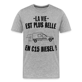 c15 diesel - T-shirt bio Premium Homme - gris chiné - Devant - Damien (186cm)