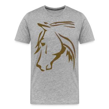 Cheval brun - Tête de cheval - Cavalier - Équitation - T-shirt bio Premium Homme - gris chiné - Devant - Damien (186cm)