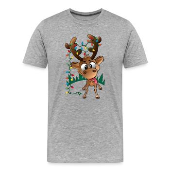 Weihnachtsrentier Rudolph mit LED-Leuchten - Männer Premium Bio T-Shirt - Grau meliert - Vorne - Damien (186cm)