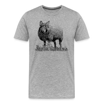 Loup déguisé en mouton - T-shirt bio Premium Homme - gris chiné - Devant - Damien (186cm)