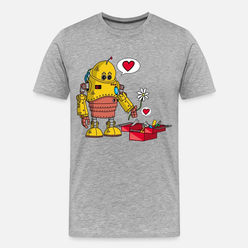 Verliebter Roboter - Männer Premium Bio T-Shirt - Grau meliert