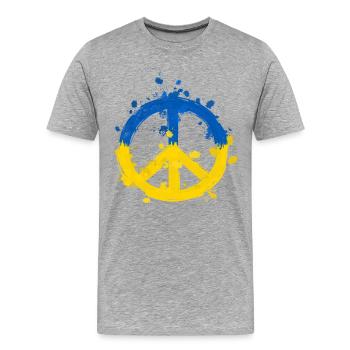 Friedens Zeichen in Ukraine Landesfarben Blau Gelb - Männer Premium Bio T-Shirt - Grau meliert - Vorne - Damien (186cm)