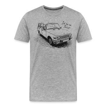 Ich bin ein Tourist | Wartburg - Männer Premium Bio T-Shirt - Grau meliert - Vorne - Damien (186cm)