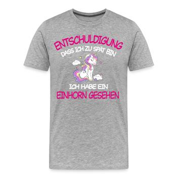 Entschuldigung ich habe Einhorn gesehen - Männer Premium Bio T-Shirt - Grau meliert - Vorne - Damien (186cm)