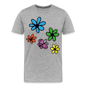 Bunte Blumen und Schmetterling - Männer Premium Bio T-Shirt - Grau meliert - Vorne - Damien (186cm)