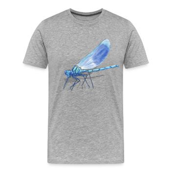 Imprimé de la Braise de Libellule Bleue - T-shirt bio Premium Homme - gris chiné - Devant - Damien (186cm)