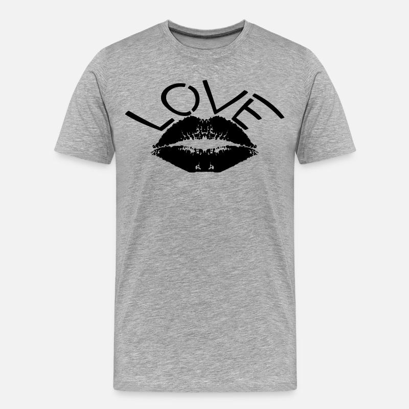 Love – Minimal Lips Kiss Statement Design - Männer Premium Bio T-Shirt - Grau meliert