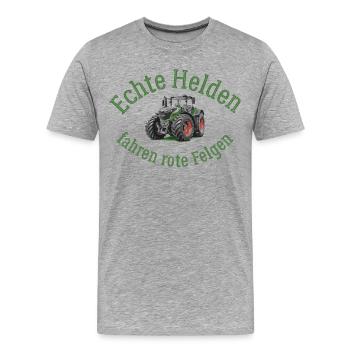 Echte Helden fahren rote Felgen! - Männer Premium Bio T-Shirt - Grau meliert - Vorne - Damien (186cm)