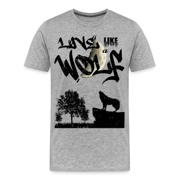 Vivez comme un loup - T-shirt bio Premium Homme - gris chiné - Devant - Damien (186cm)