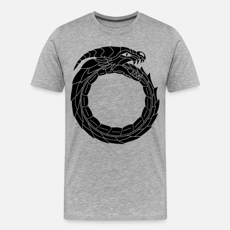Verschlingender Schwarzer Drache - Männer Premium Bio T-Shirt - Grau meliert