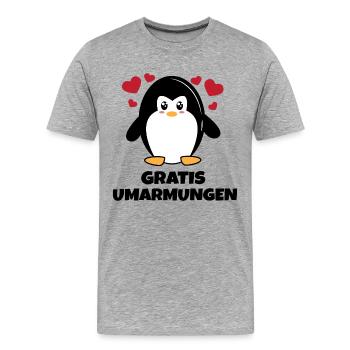 Süß Pinguin Herz Statement Tier Arktis Zoo Vogel - Männer Premium Bio T-Shirt - Grau meliert - Vorne - Damien (186cm)