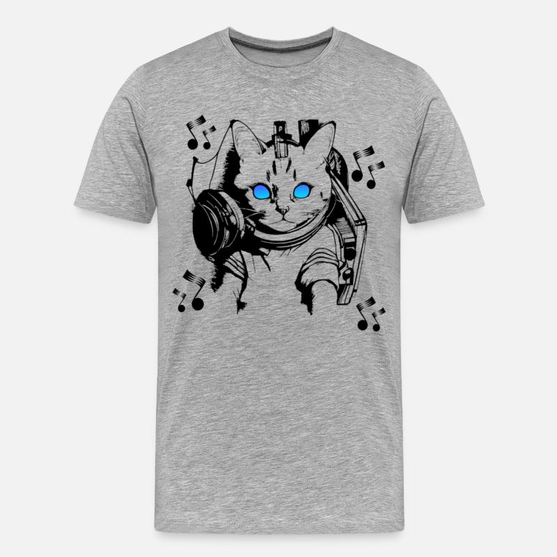 DJ Katze mit Kopfhörern - Männer Premium Bio T-Shirt - Grau meliert