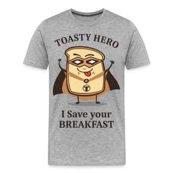Petit déjeuner Hero Toast - T-shirt bio Premium Homme - gris chiné - Devant - Damien (186cm)