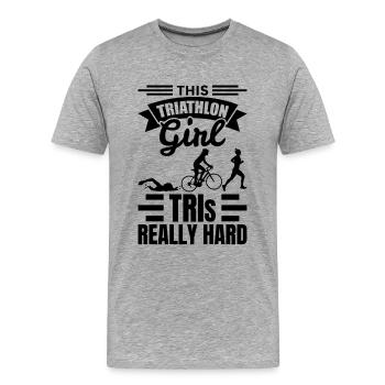 Triathlet Mädchen - Männer Premium Bio T-Shirt - Grau meliert - Vorne - Damien (186cm)