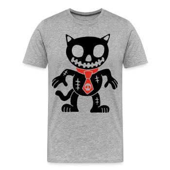 Chat noir poupée vaudou - T-shirt bio Premium Homme - gris chiné - Devant - Damien (186cm)