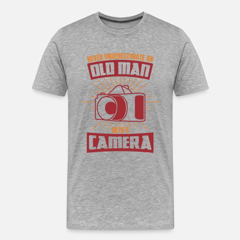 Alter Mann mit einer Kamera - Männer Premium Bio T-Shirt - Grau meliert