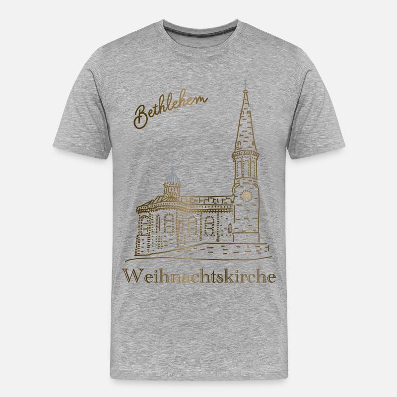 Weihnachtskirche Bethlehem, handgezeichnet - Männer Premium Bio T-Shirt - Grau meliert