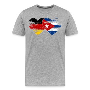 Deutschland Kuba Flagge used Herz - Männer Premium Bio T-Shirt - Grau meliert - Vorne - Damien (186cm)