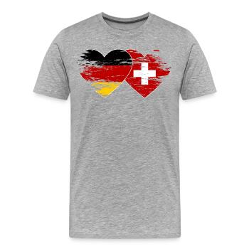 Deutschland Schweiz Flagge used Herz - Männer Premium Bio T-Shirt - Grau meliert - Vorne - Damien (186cm)