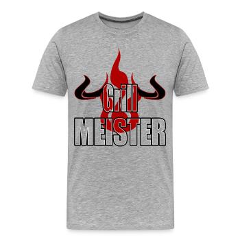 Grillmeister Flamme Hörner Rind Fleischesser Grill - Männer Premium Bio T-Shirt - Grau meliert - Vorne - Damien (186cm)