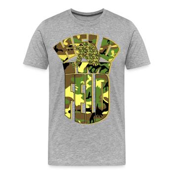 Held im Feld - Soldat Camouflage Gotcha Paintball - Männer Premium Bio T-Shirt - Grau meliert - Vorne - Damien (186cm)