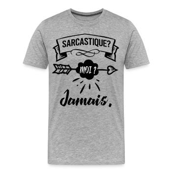 sarcastique? moi? jamais. - T-shirt bio Premium Homme - gris chiné - Devant - Damien (186cm)