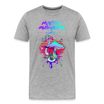 Coucher de soleil sur les champignons magiques - T-shirt bio Premium Homme - gris chiné - Devant - Damien (186cm)