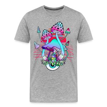 Champignons Psychédéliques - Retro Wave Sunset - T-shirt bio Premium Homme - gris chiné - Devant - Damien (186cm)