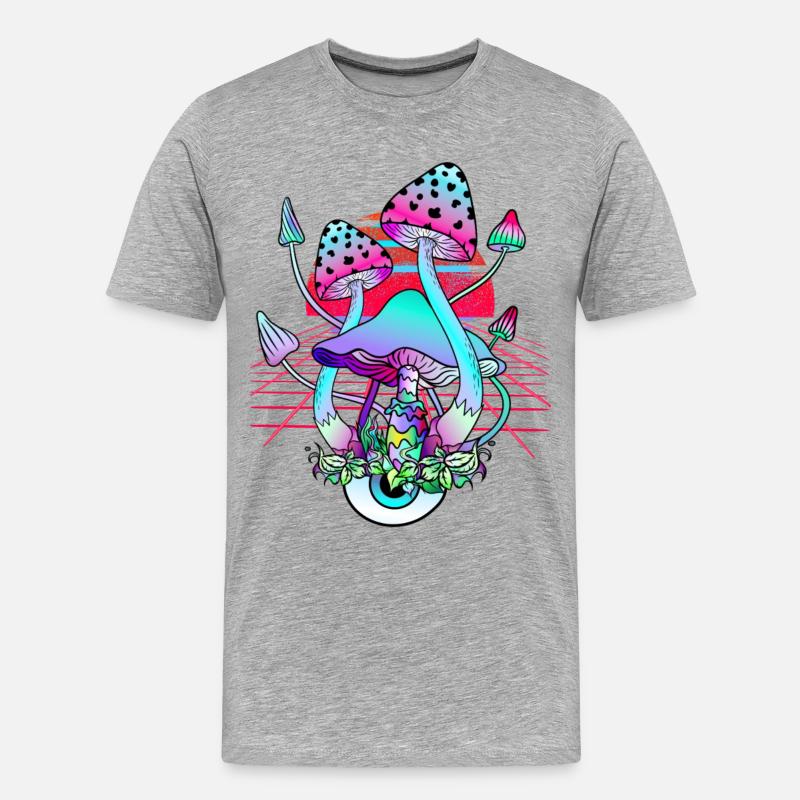 Psychedelische Pilze - Retro Wave Sunset - Männer Premium Bio T-Shirt - Grau meliert