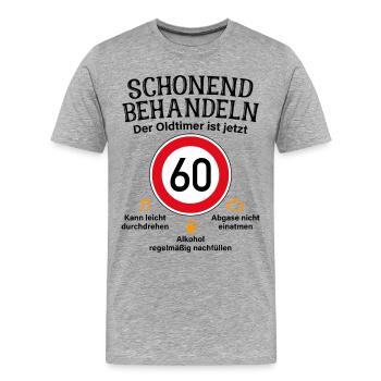 60. Geburtstag Schonend Behandeln Oldtimer Ist 60 - Männer Premium Bio T-Shirt - Grau meliert - Vorne - Damien (186cm)