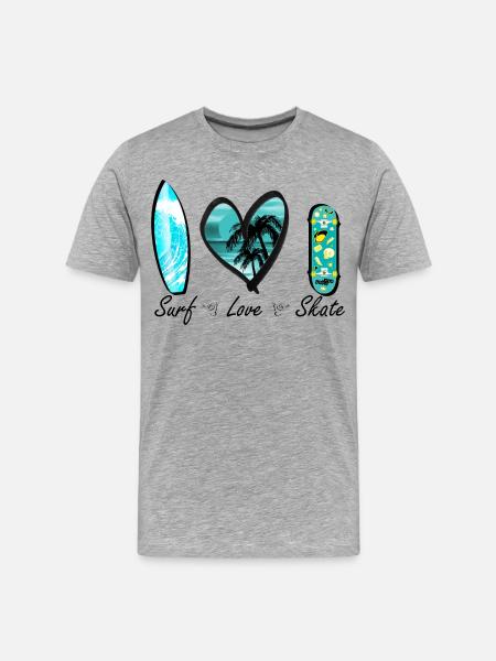 surf love skate wave heart - Men's Premium Organic T-Shirt - heather grey