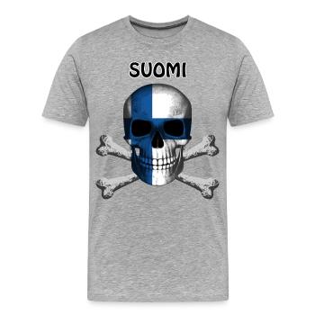 Crâne Jolly Roger Pirate Flag Suomi R6Z - T-shirt bio Premium Homme - gris chiné - Devant - Damien (186cm)