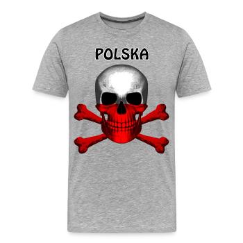 Crâne Jolly Roger Pirate Flag Polska R6Z - T-shirt bio Premium Homme - gris chiné - Devant - Damien (186cm)
