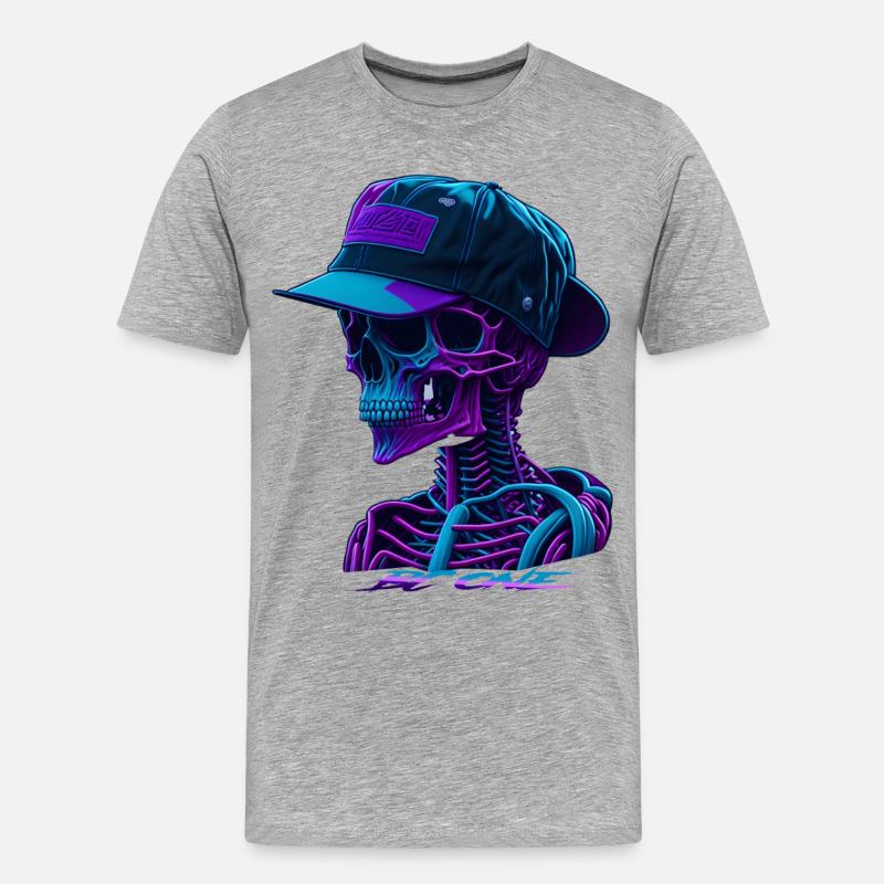 Skelett mit Kappe - Männer Premium Bio T-Shirt - Grau meliert