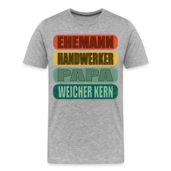 Geschenke zum Vatertag - PAPA - WEICHER KERN - Männer Premium Bio T-Shirt - Grau meliert - Vorne - Damien (186cm)