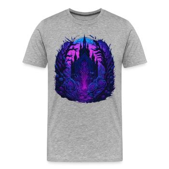 Neon Rosen Schloss Vaporwave - Männer Premium Bio T-Shirt - Grau meliert - Vorne - Damien (186cm)