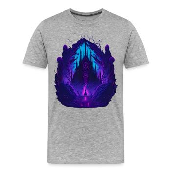 Neon Gothic Kirche Gotische Architektur - Männer Premium Bio T-Shirt - Grau meliert - Vorne - Damien (186cm)