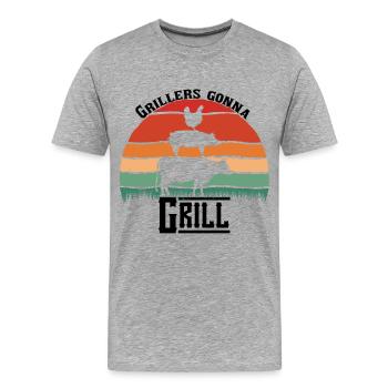 Grillers Gonna Grill – BBQ Grillmeister - Männer Premium Bio T-Shirt - Grau meliert - Vorne - Damien (186cm)