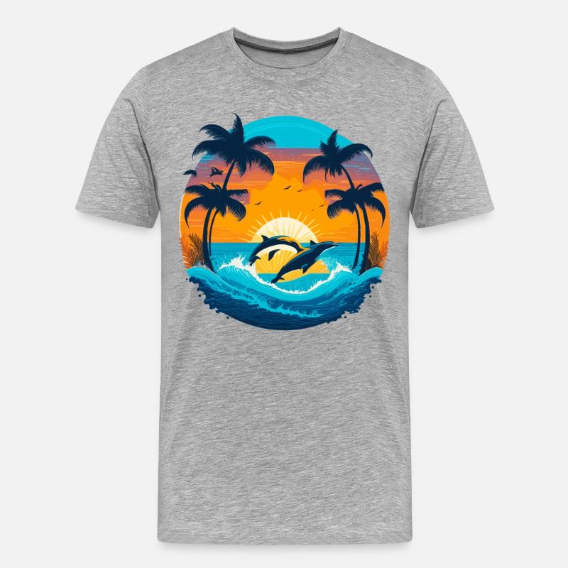 Delphin Sunset - Männer Premium Bio T-Shirt - Grau meliert