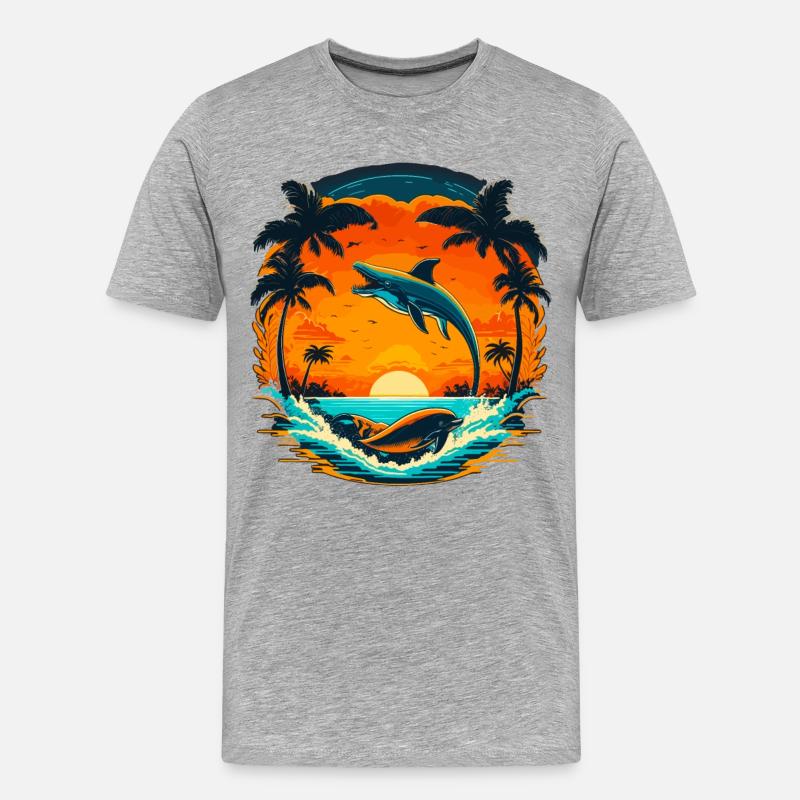 Delphin Sommer Sunset - Männer Premium Bio T-Shirt - Grau meliert