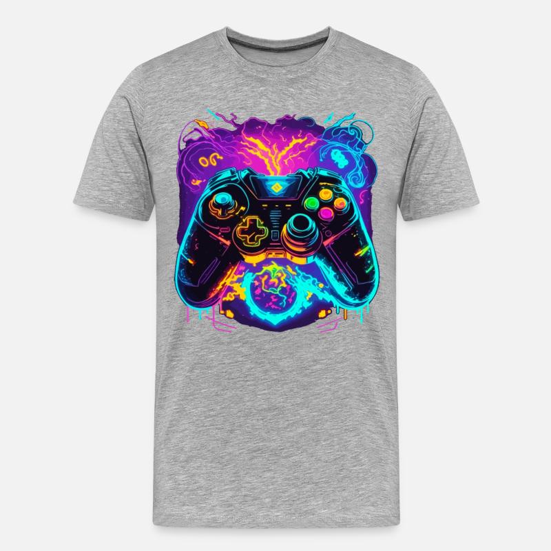 Power Graffiti Gaming Controller - Männer Premium Bio T-Shirt - Grau meliert